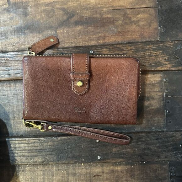 Vintage Fossil 1954 Brown Leather Wallet Wristlet Organizer Clutch - Picture 1 of 12